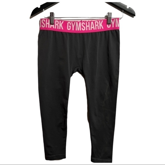GYMSHARK Fit Seamless Cropped Leggings in Charcoal / Hyper Pink - Picture 4 of 7